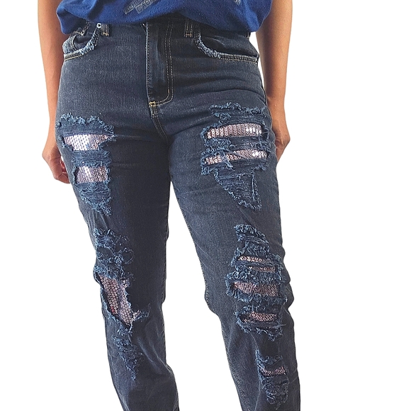 LF Carmar Non Stretch Denim Mid Rise Baggy Sequin Jeans - Picture 3 of 14